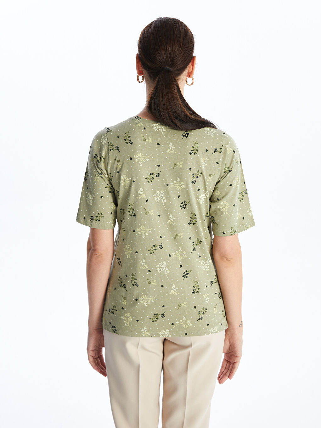Crew Neck Patterned Short Sleeve Women's T-Shirt -S4HN33Z8-LRK