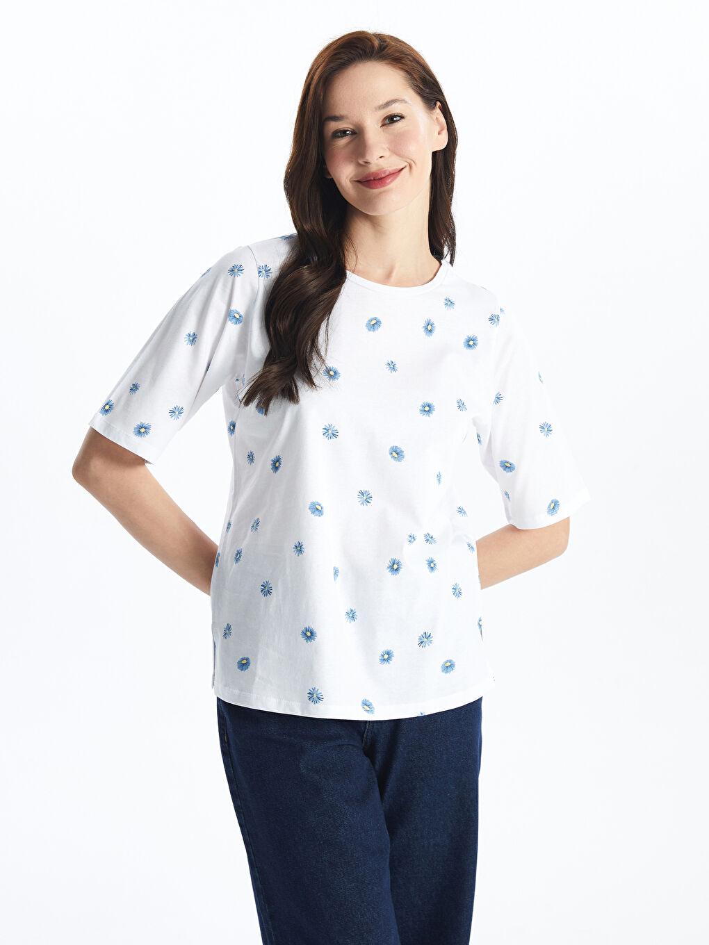 Crew Neck Patterned Short Sleeve Women's T-Shirt -S4HN33Z8-LU8