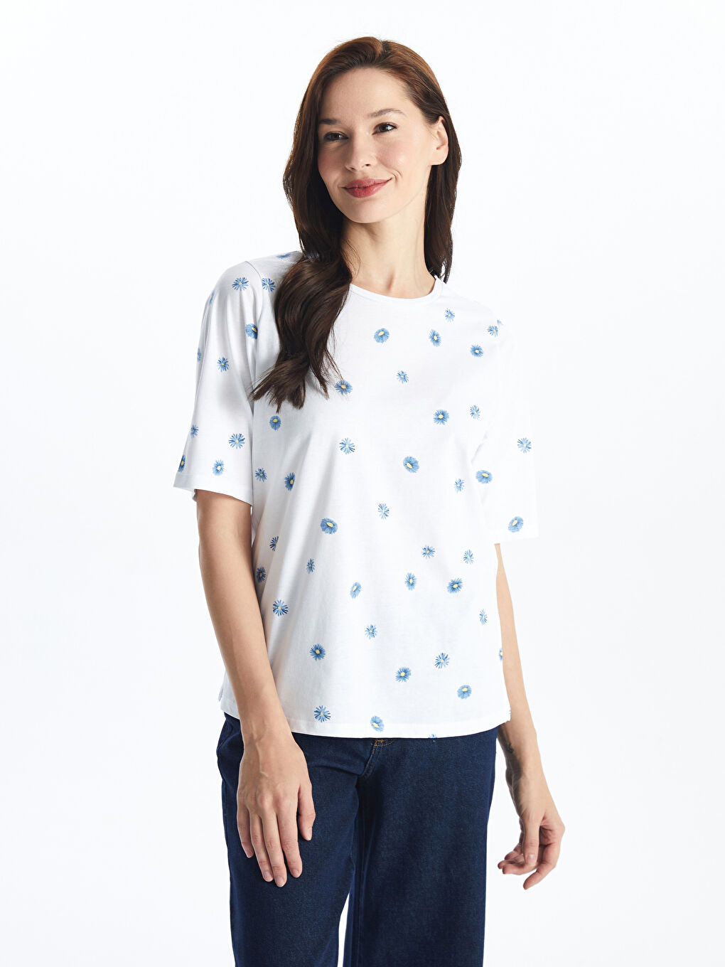 Crew Neck Patterned Short Sleeve Women's T-Shirt -S4HN33Z8-LU8