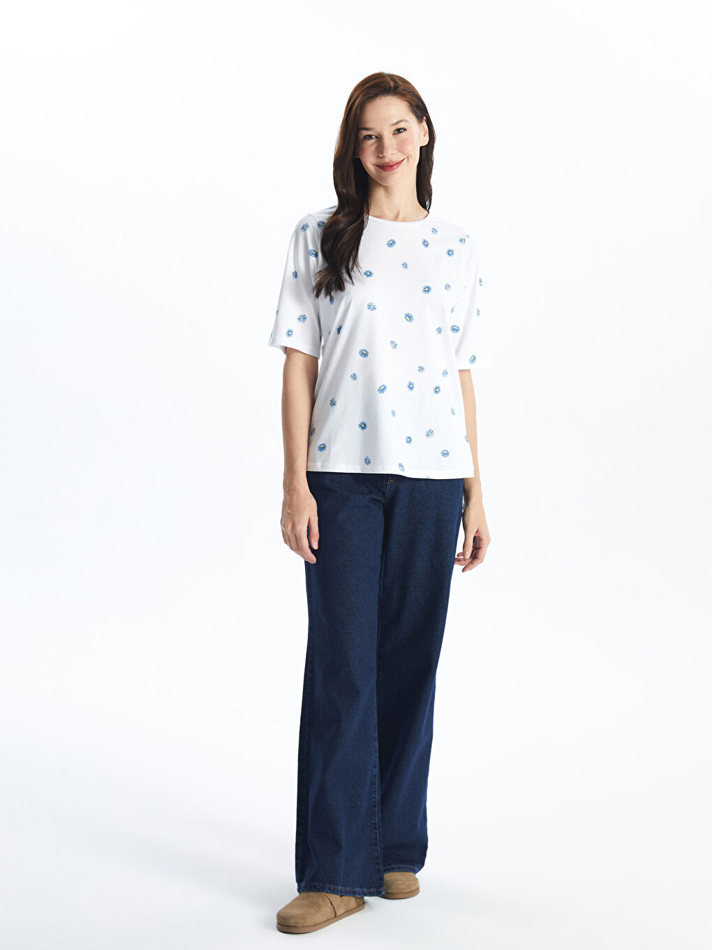 Crew Neck Patterned Short Sleeve Women's T-Shirt -S4HN33Z8-LU8