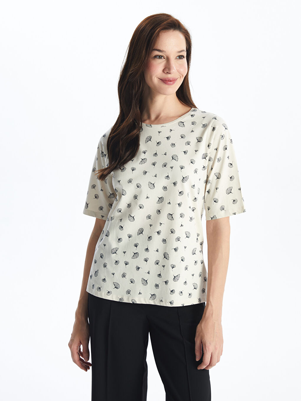 Crew Neck Patterned Short Sleeve Women's T-Shirt -S4HN33Z8-SWC