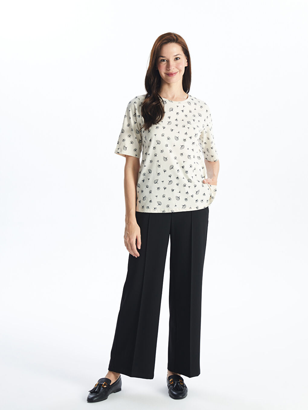 Crew Neck Patterned Short Sleeve Women's T-Shirt -S4HN33Z8-SWC
