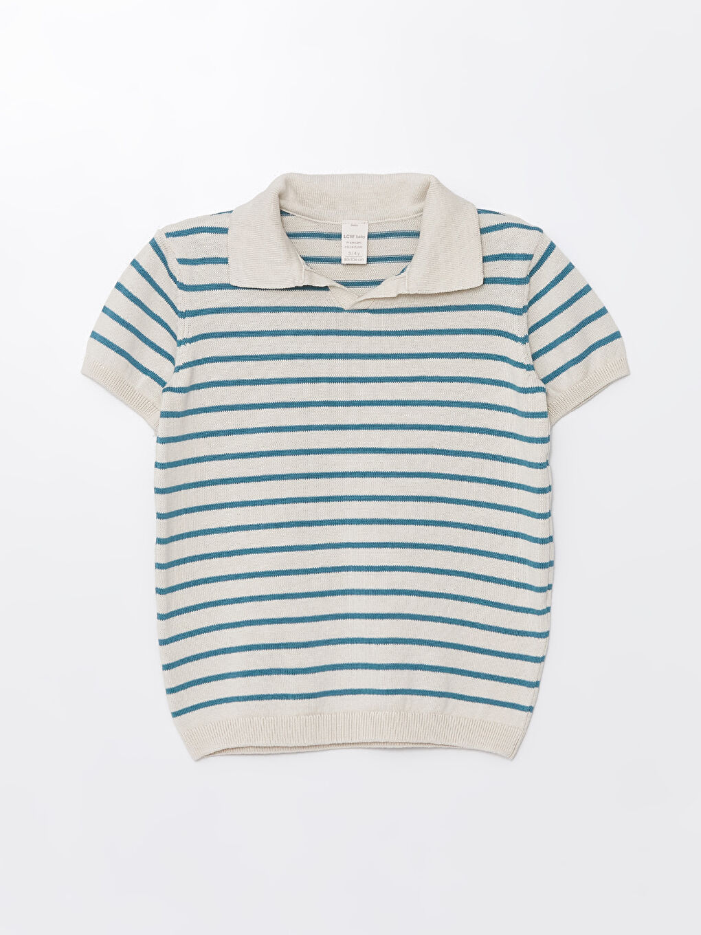 Petrol Resort Yaka Çizgili Kısa Kollu Erkek Bebek Kazak