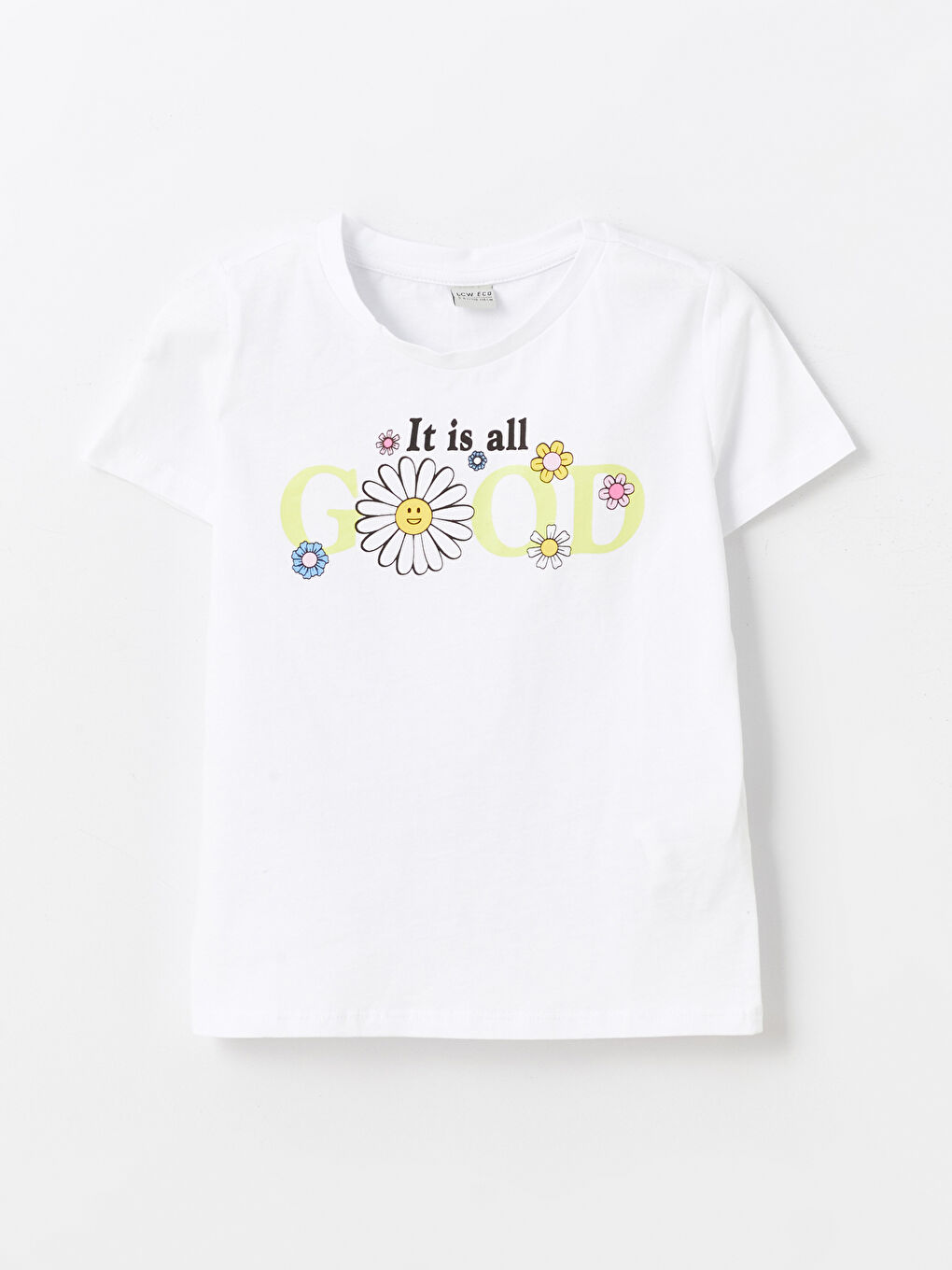 Beyaz Bisiklet Yaka Baskılı Kısa Kollu Kız Çocuk Tişört ve Şort-1