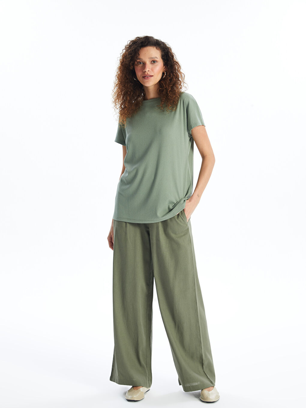 Elastic Waist Straight Linen Blend Women's Trousers -S4HN57Z8-Y4G