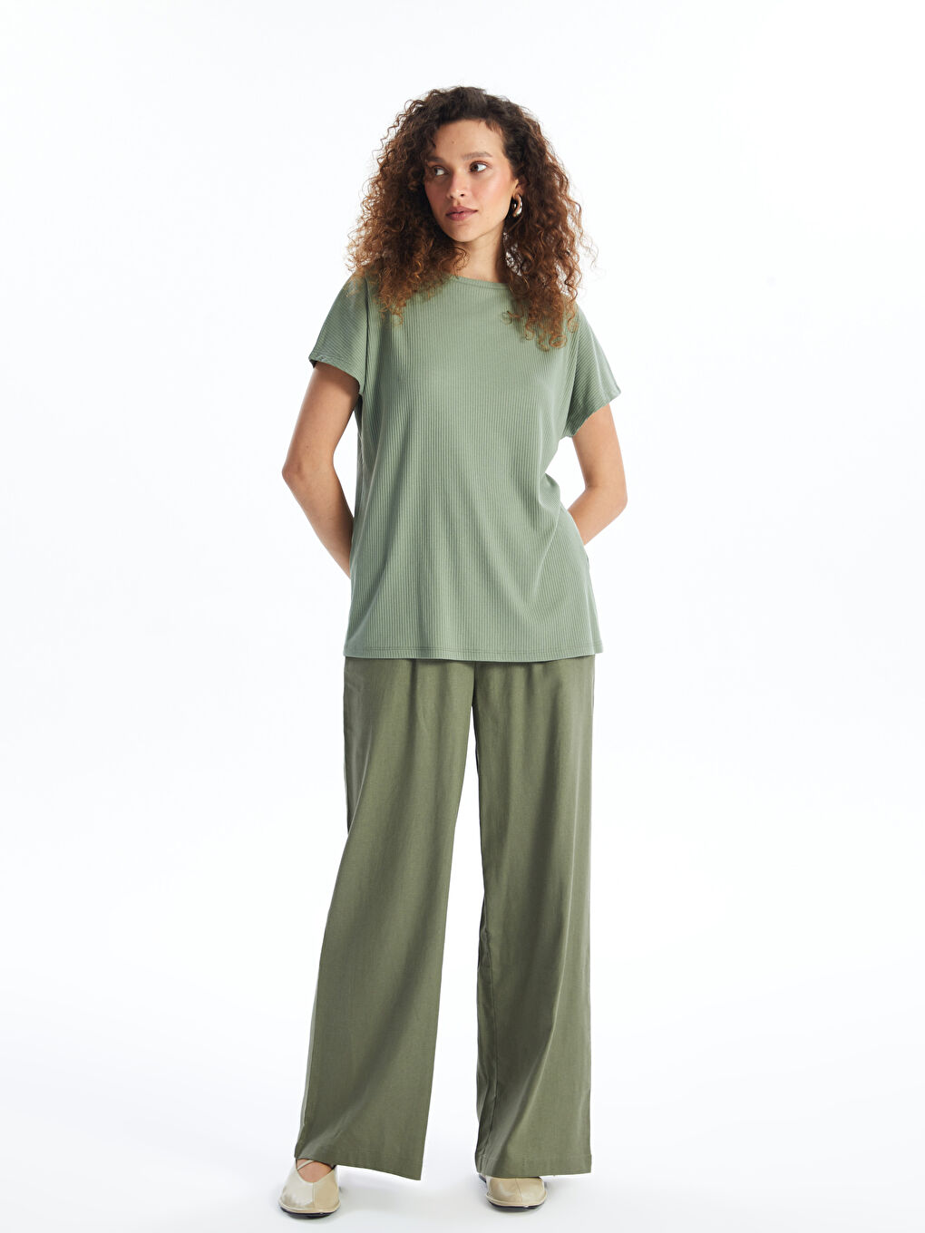 Elastic Waist Straight Linen Blend Women's Trousers -S4HN57Z8-Y4G