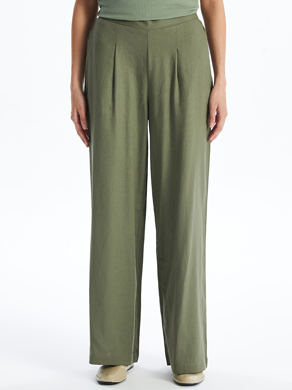 Elastic Waist Straight Linen Blend Women's Trousers -S4HN57Z8-Y4G