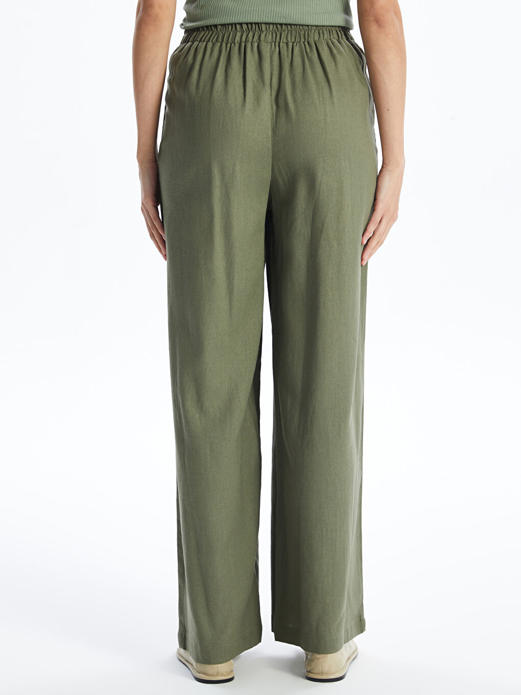 Elastic Waist Straight Linen Blend Women's Trousers -S4HN57Z8-Y4G