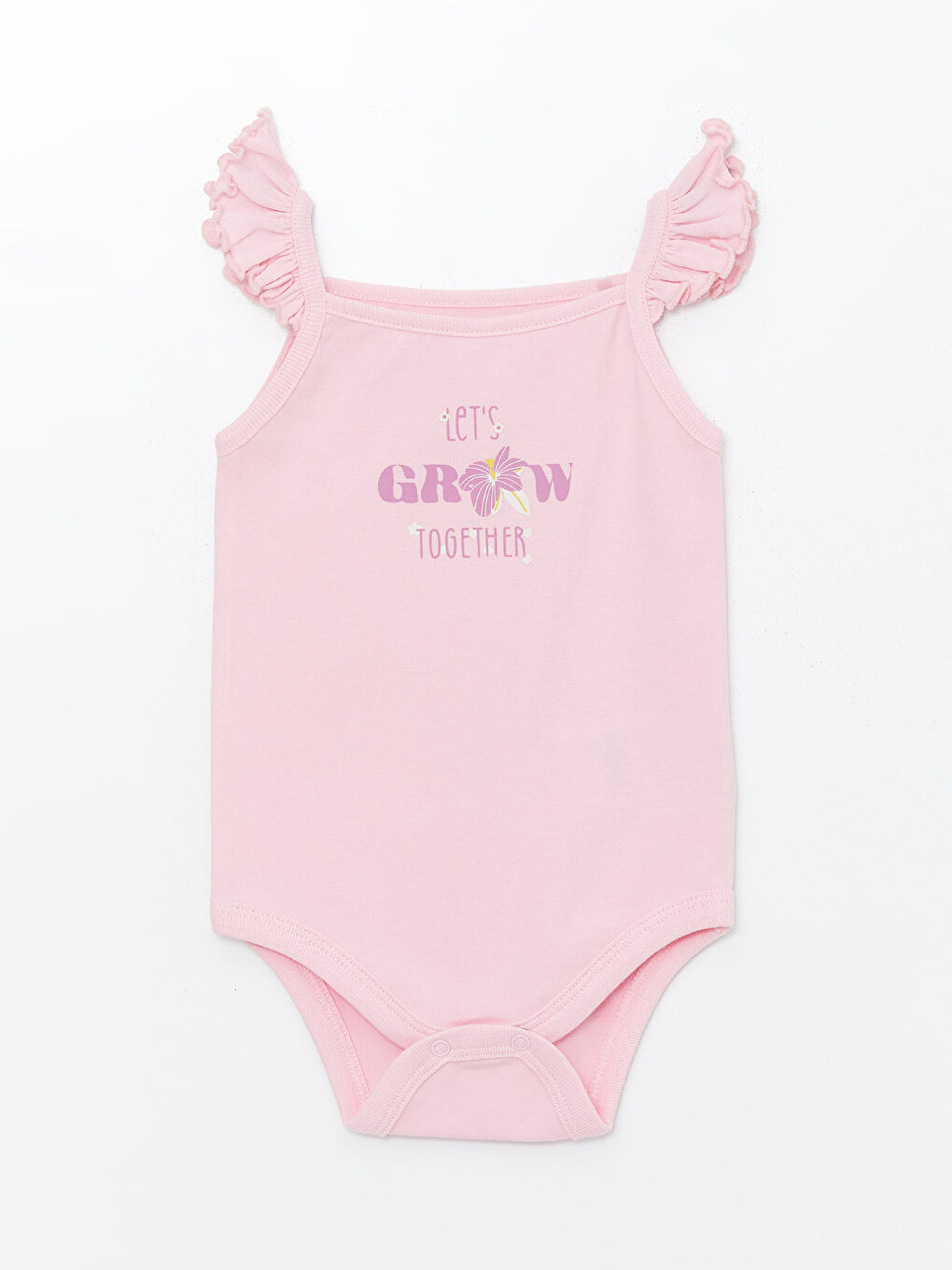 Pembe Kare Yaka Askılı Baskılı Kız Bebek Çıtçıtlı Bodysuit