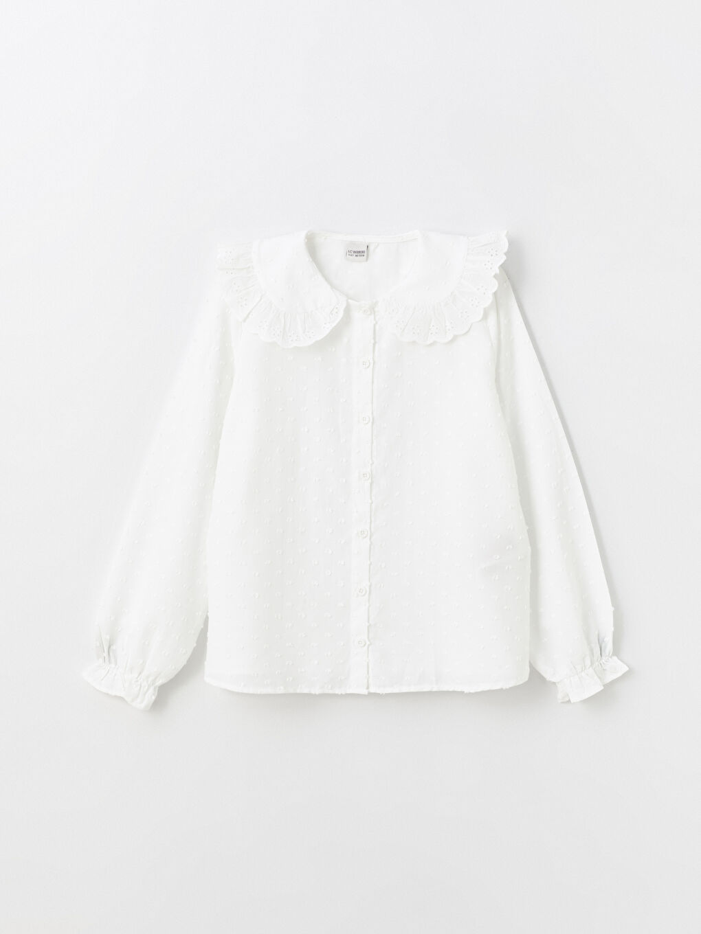 Ekru Bebe Yaka Uzun Kollu Kız Çocuk Gömlek