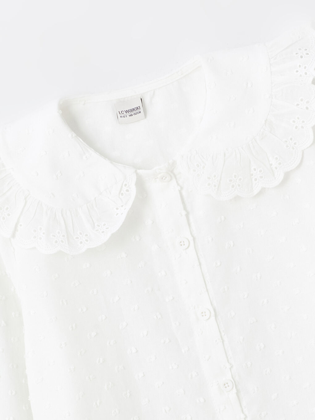 Ekru Bebe Yaka Uzun Kollu Kız Çocuk Gömlek-1