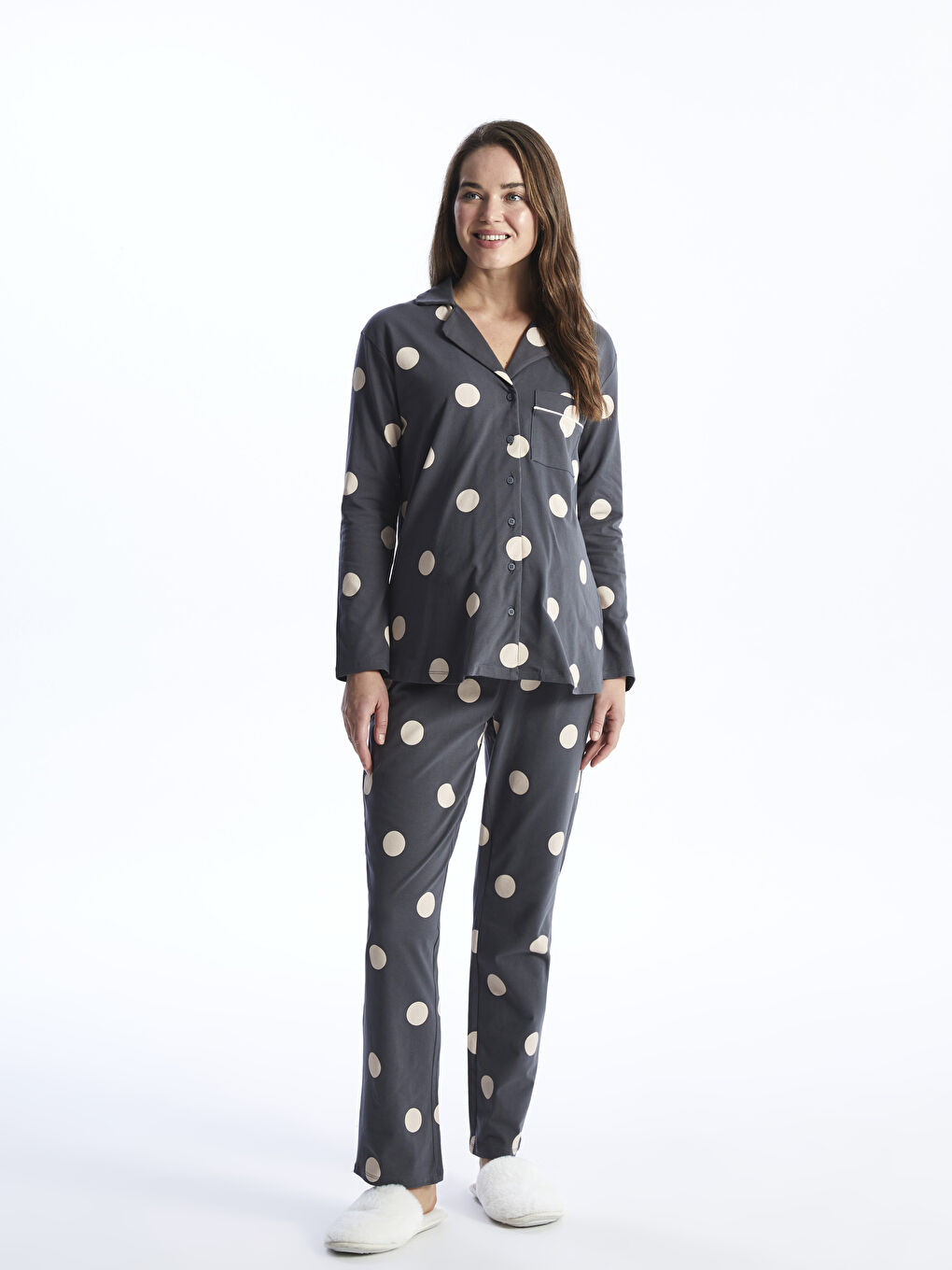 Shirt Collar Polka Dot Long Sleeve Maternity Pajamas Set -S4HO25Z8-LRX