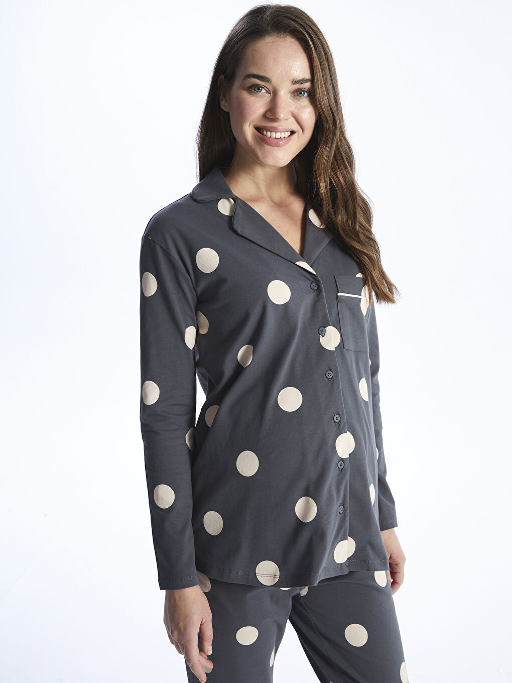 Shirt Collar Polka Dot Long Sleeve Maternity Pajamas Set -S4HO25Z8-LRX