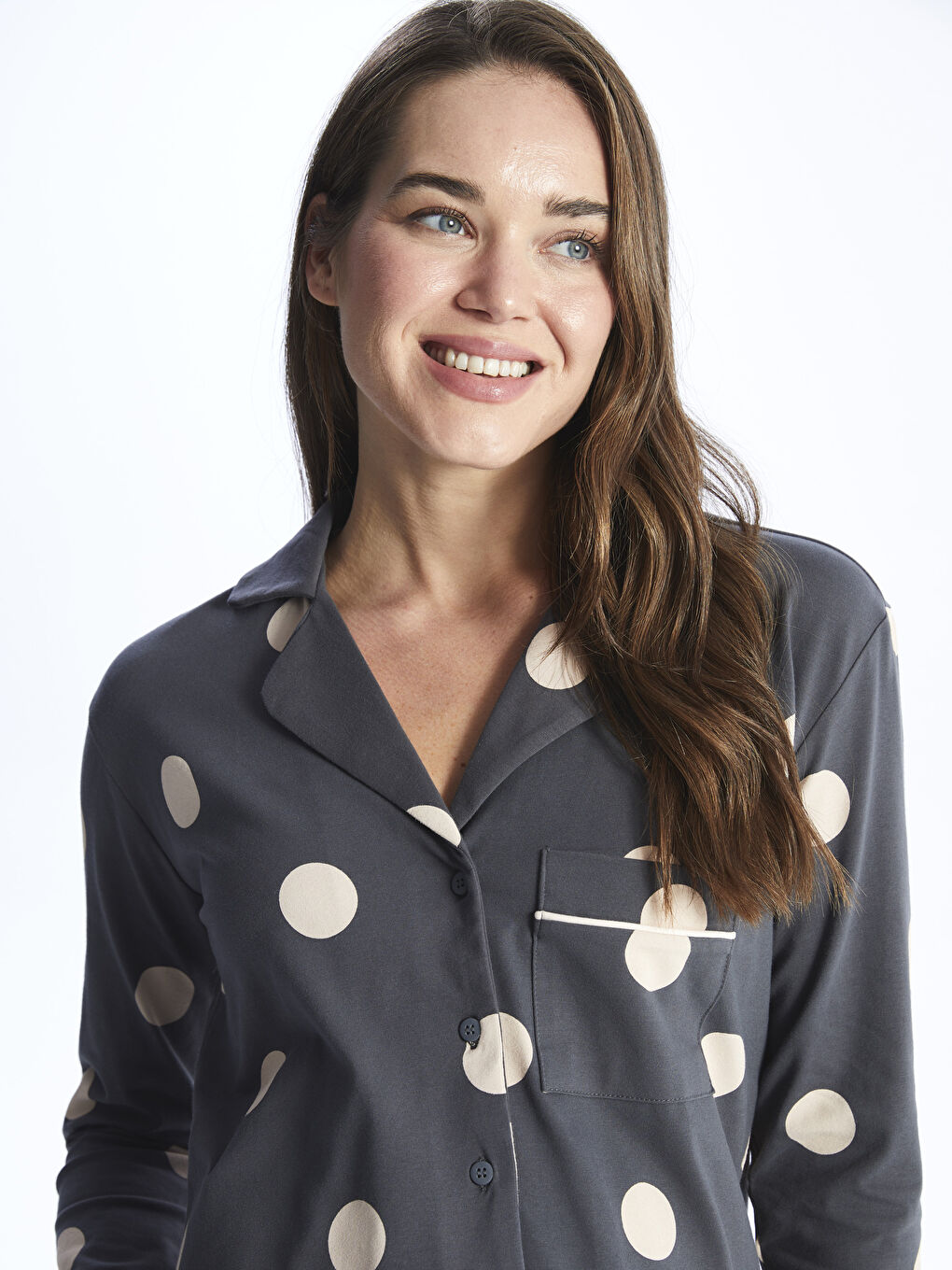 Shirt Collar Polka Dot Long Sleeve Maternity Pajamas Set -S4HO25Z8-LRX