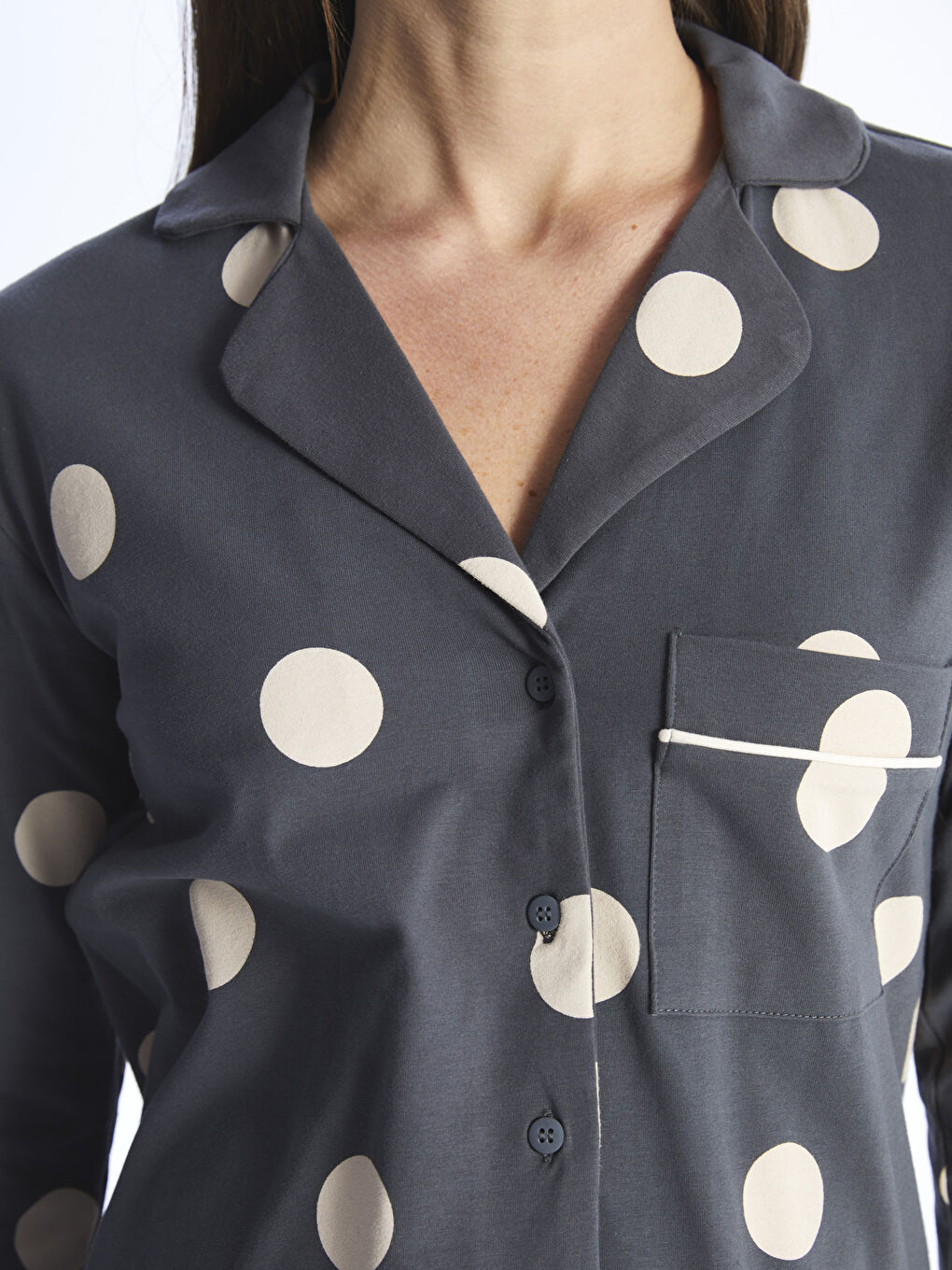 Shirt Collar Polka Dot Long Sleeve Maternity Pajamas Set -S4HO25Z8-LRX