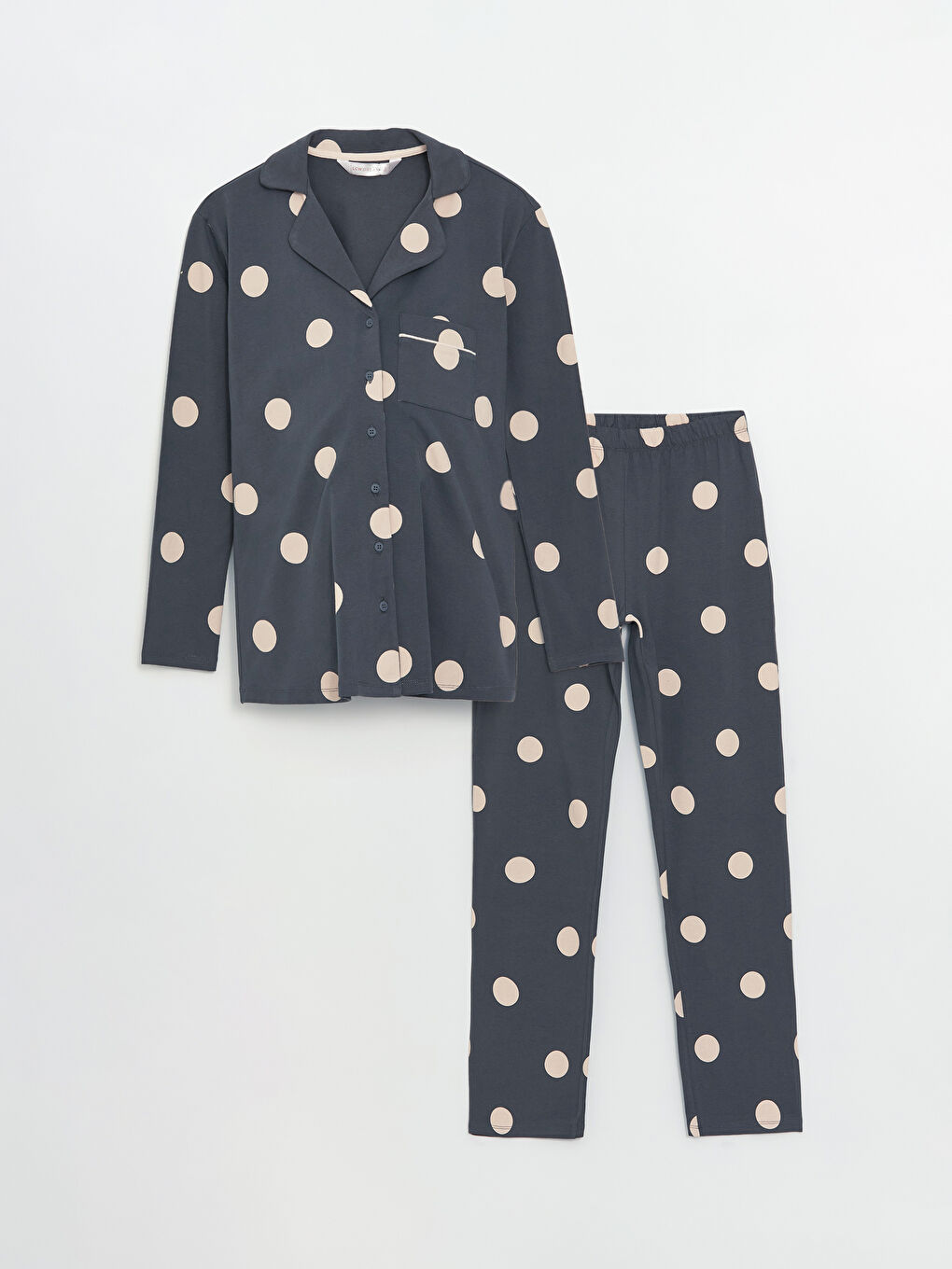Shirt Collar Polka Dot Long Sleeve Maternity Pajamas Set -S4HO25Z8-LRX