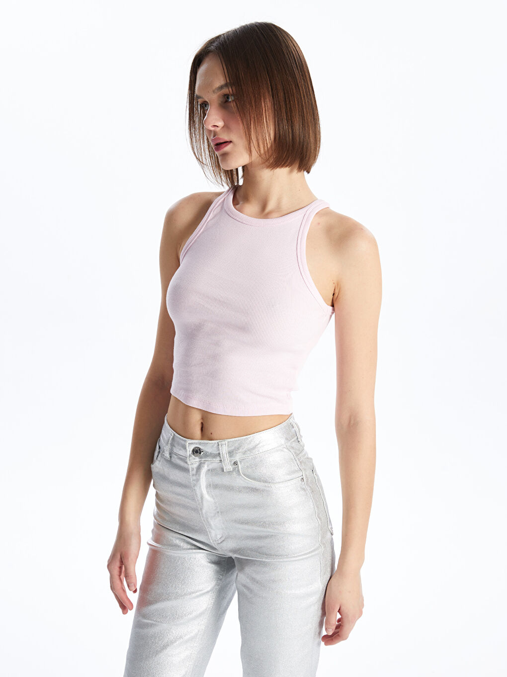 Women's Crew Neck Plain Crop -S4HO30Z8-QWM