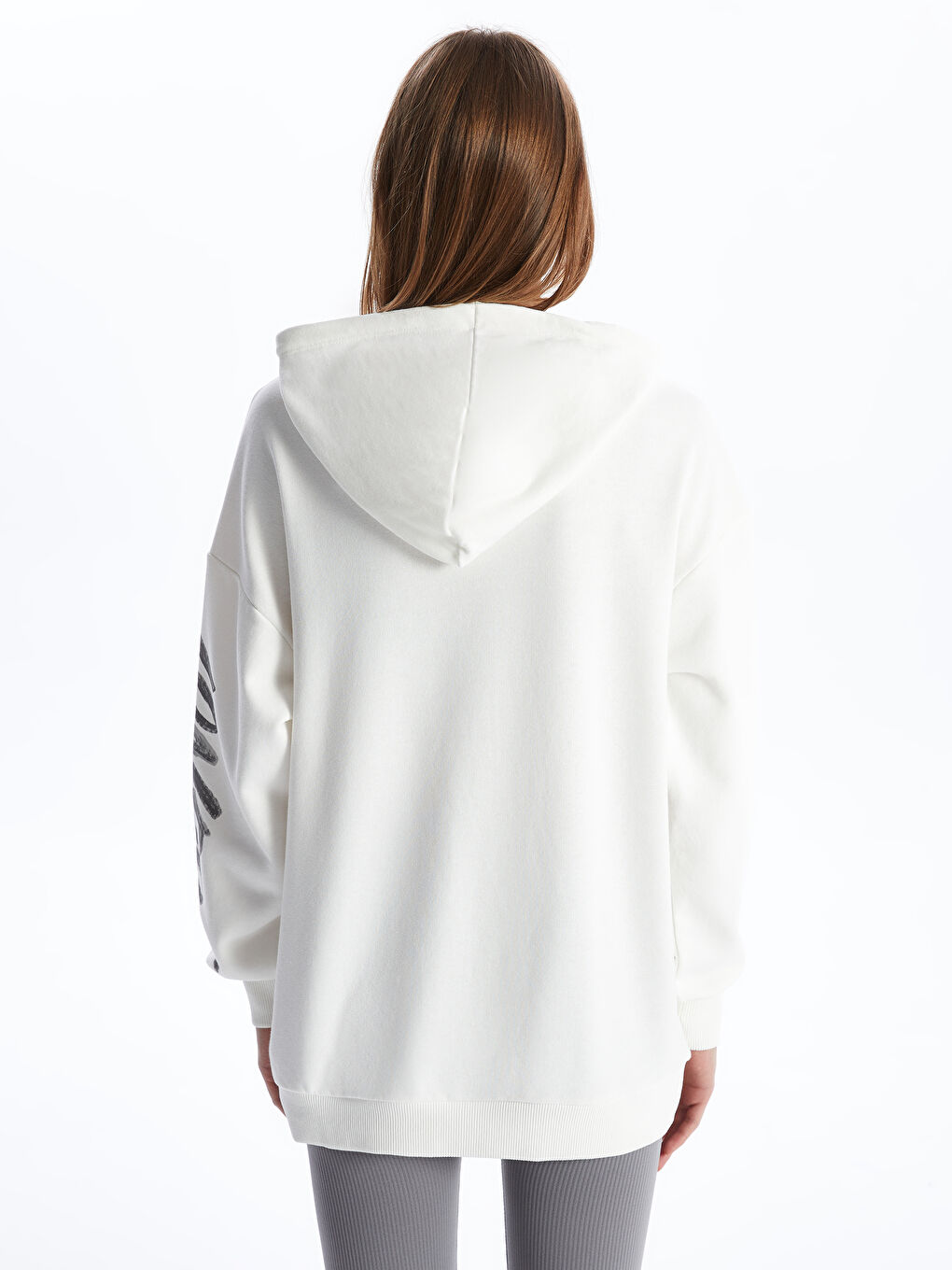 XSIDE Ekru Baskılı Uzun Kollu Oversize Kadın Hoodie - 4