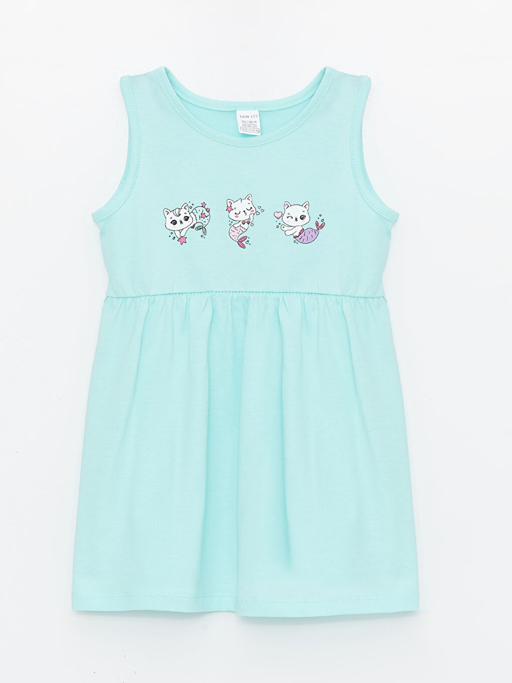 Yeşil Bisiklet Yaka Baskılı Kız Bebek Elbise