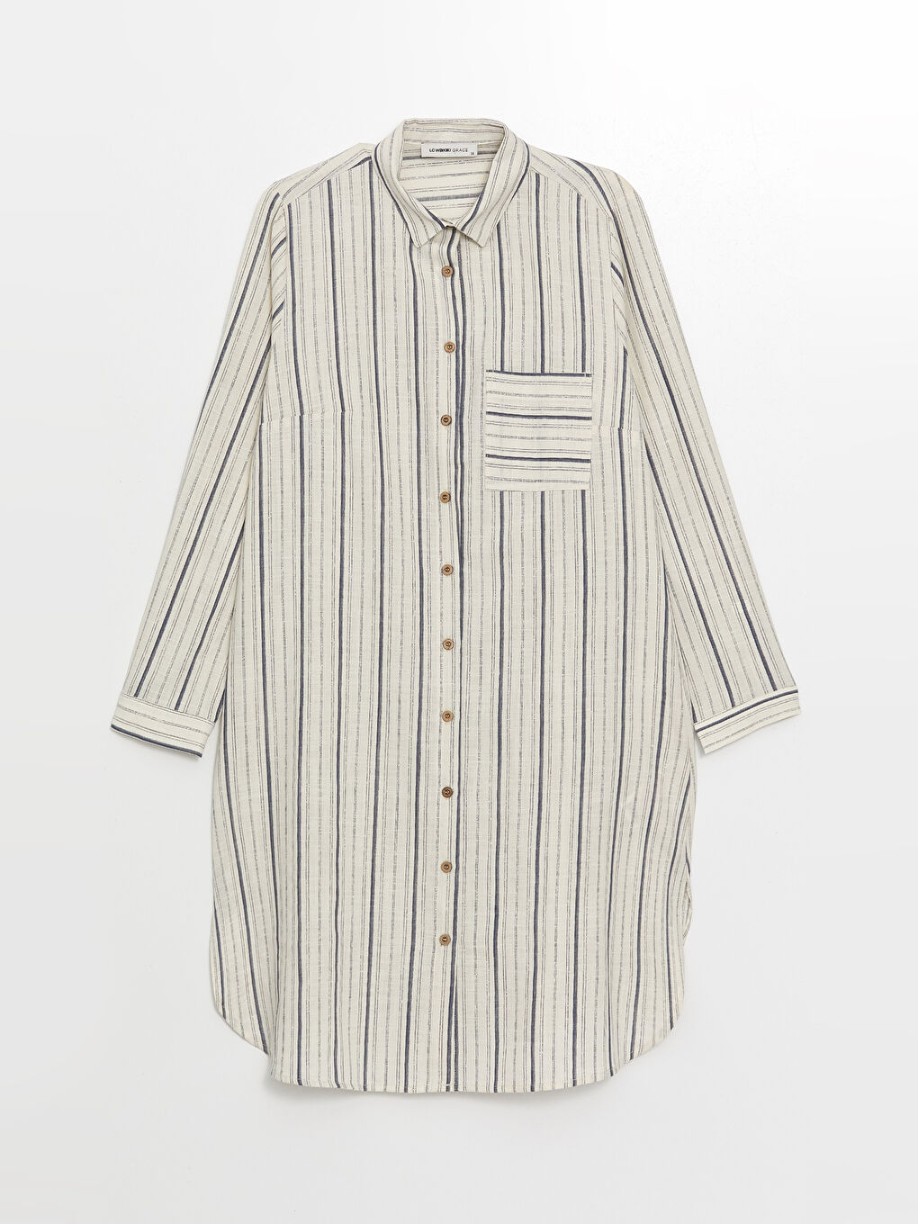 İndigo Çizgili Uzun Kollu Kadın Gömlek Tunik-4