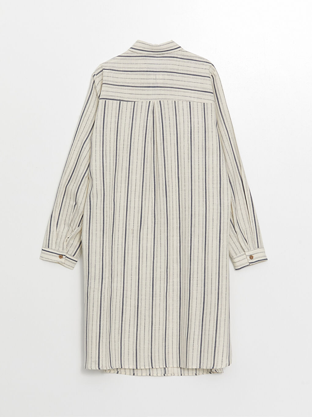 İndigo Çizgili Uzun Kollu Kadın Gömlek Tunik-5