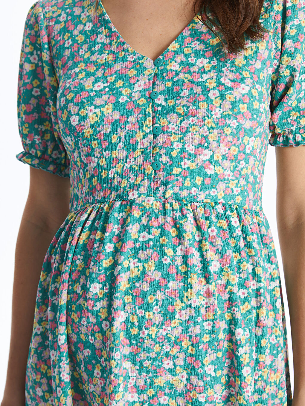 V Neck Floral Short Sleeve Crinkled Maternity Dress -S4HO57Z8-LQQ