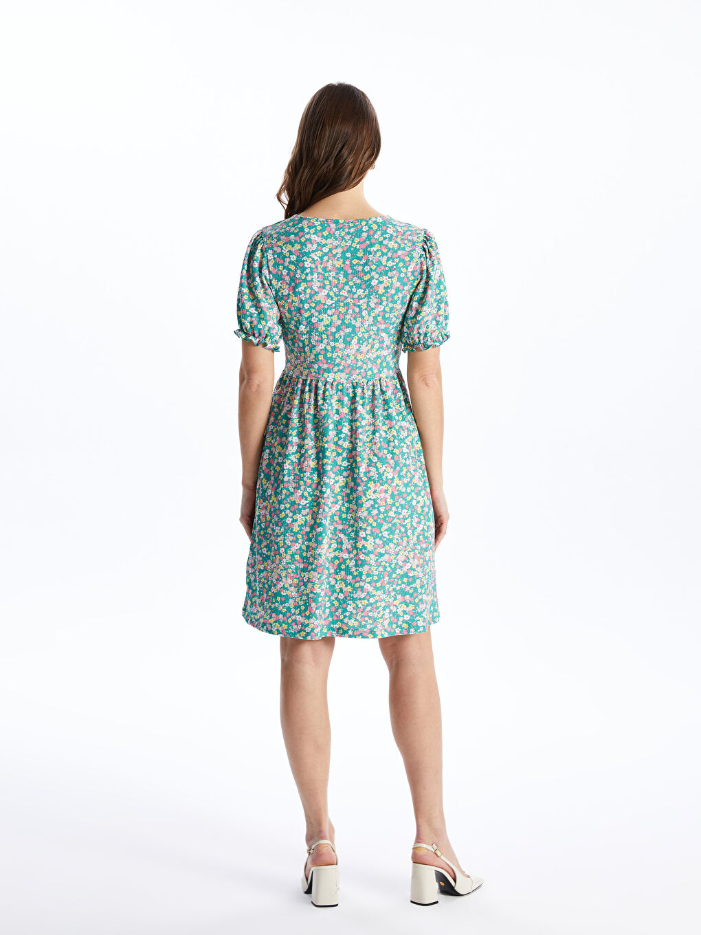 V Neck Floral Short Sleeve Crinkled Maternity Dress -S4HO57Z8-LQQ