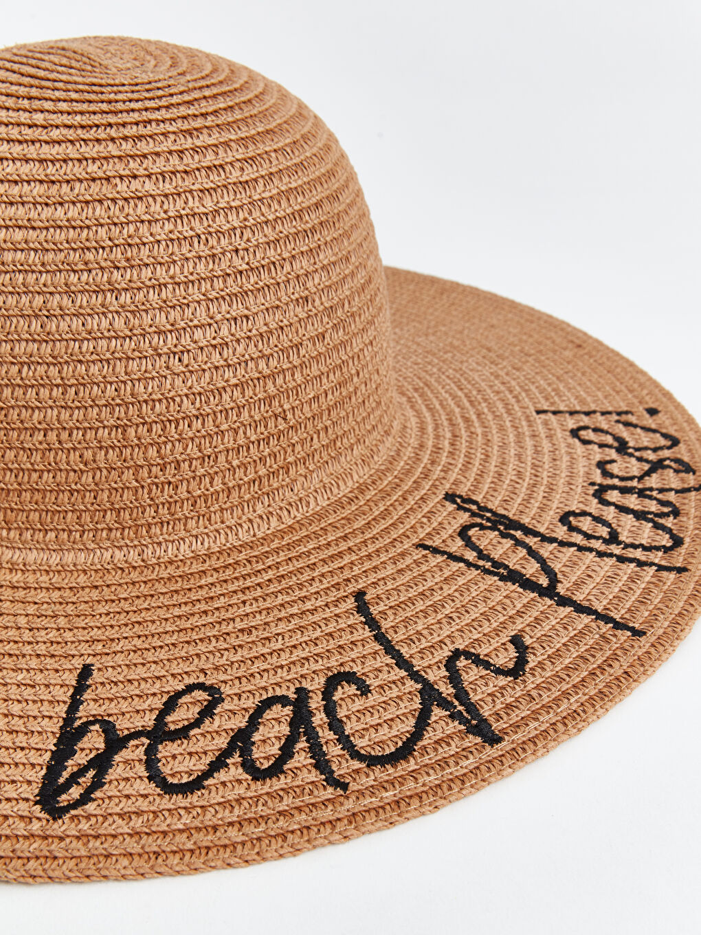 Kahverengi Nakışlı Kadın Hasır Fötr Şapka-2