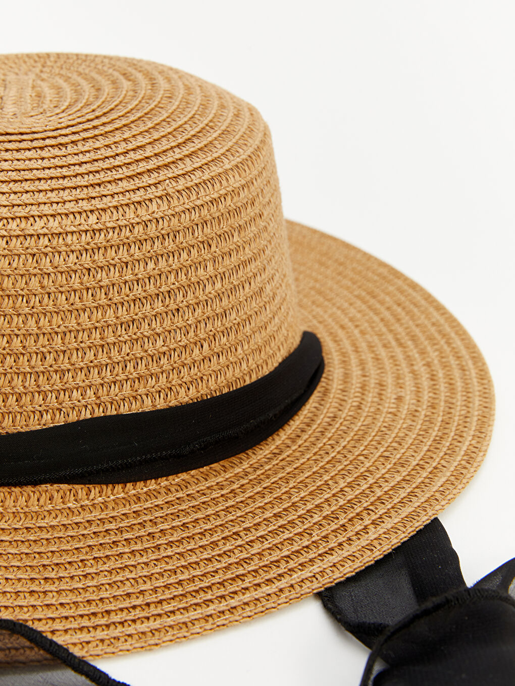 Kahverengi Bant Detaylı Kadın Hasır Şapka-1