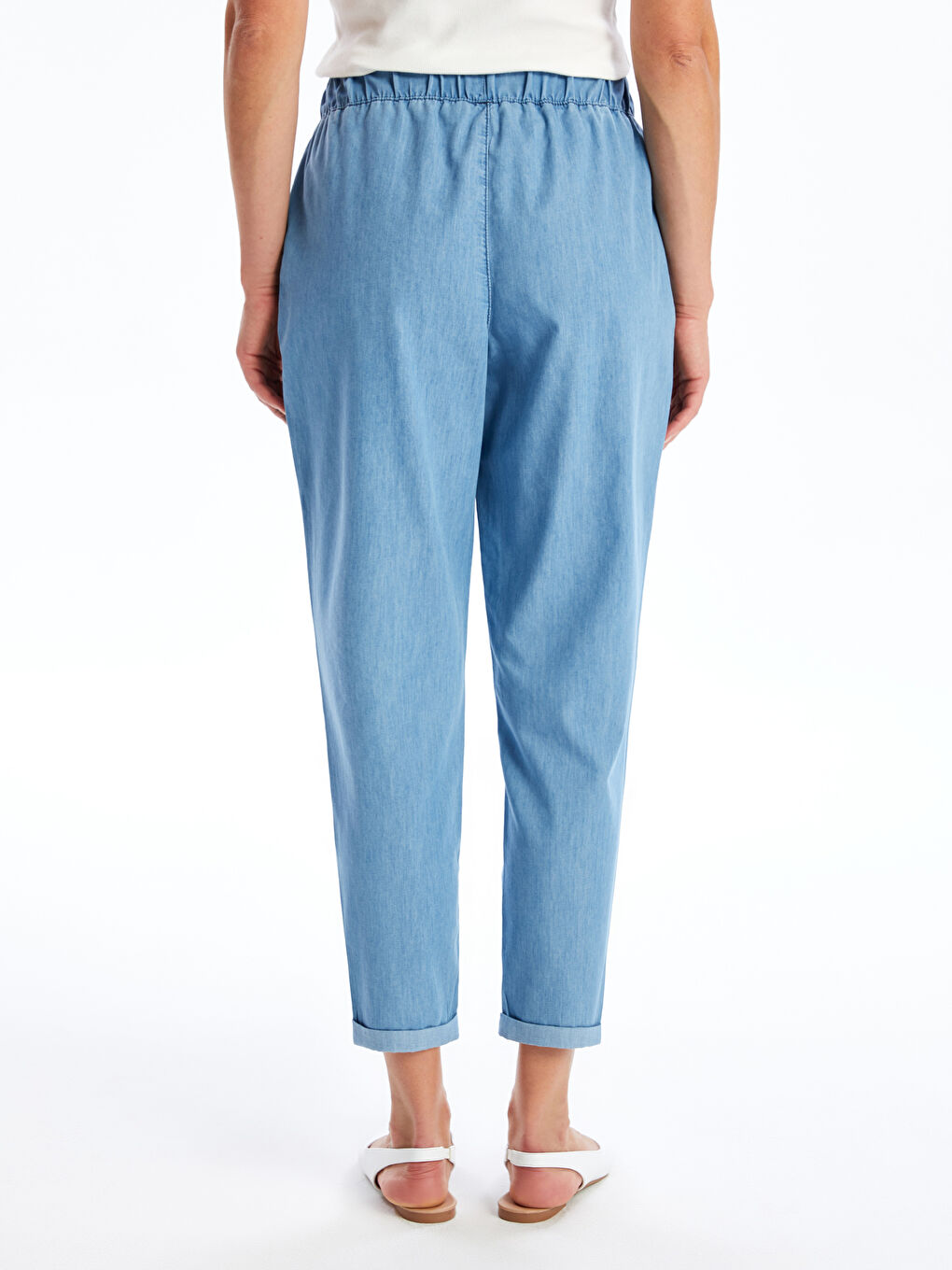 Jean à Taille Élastiquée Coupe Droite pour Femmes-3