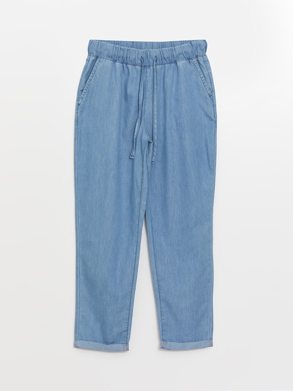 Jean à Taille Élastiquée Coupe Droite pour Femmes-4