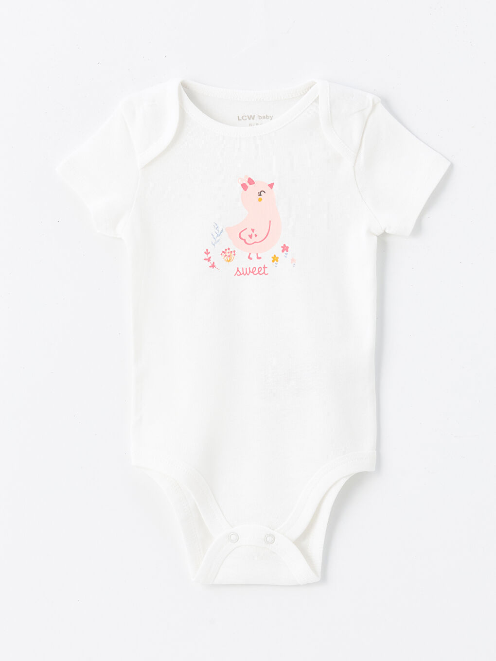 Ekru Bisiklet Yaka Baskılı Kız Bebek Çıtçıtlı Bodysuit