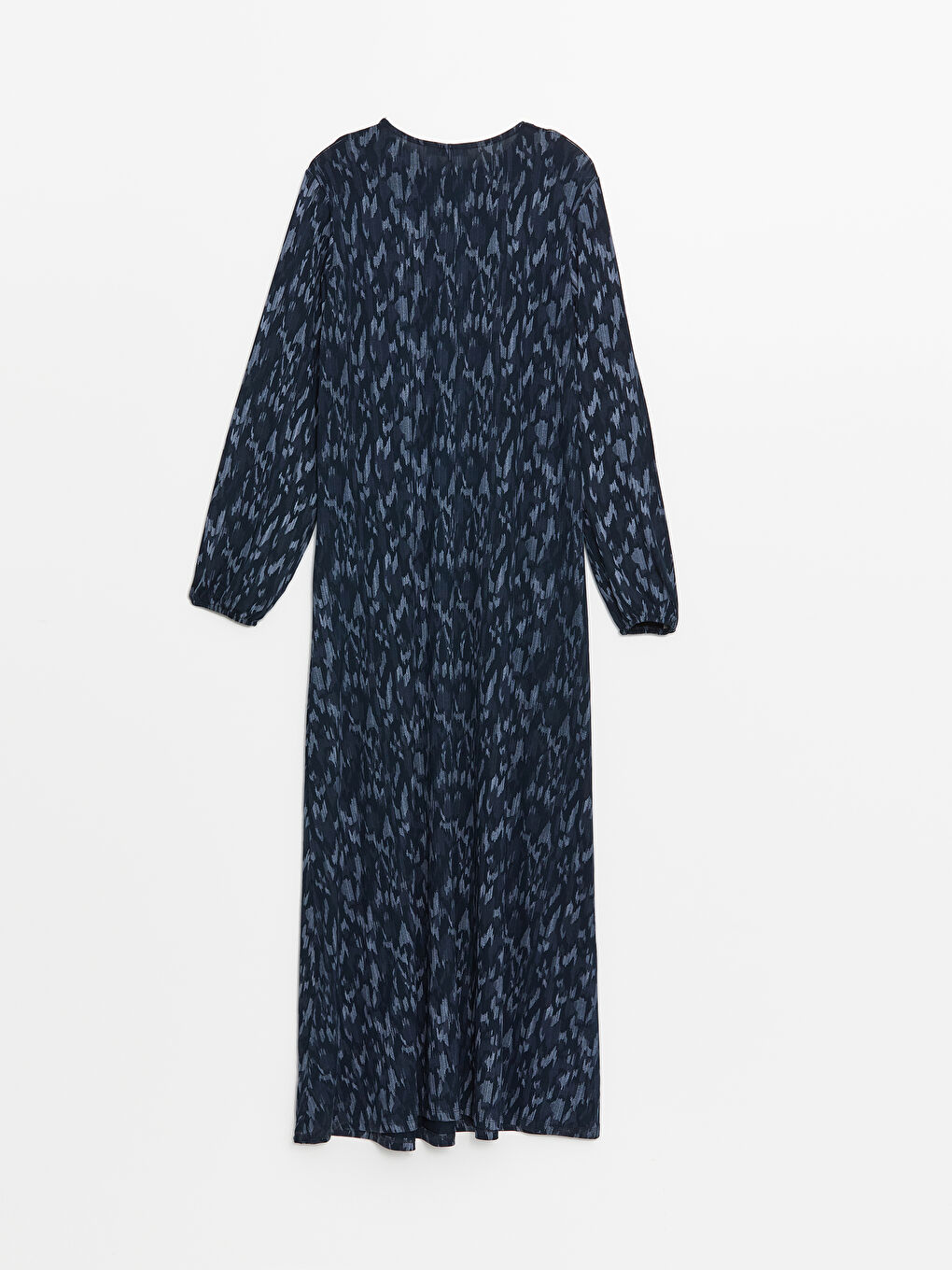 Lacivert Bisiklet Yaka Desenli Uzun Kollu Kadın Elbise-6