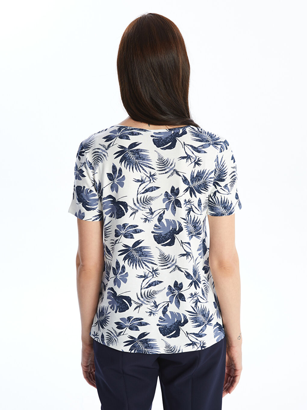 LCW Grace V-Neck Patterned Short Sleeve Women's Blouse -S4HQ14Z8-LRA