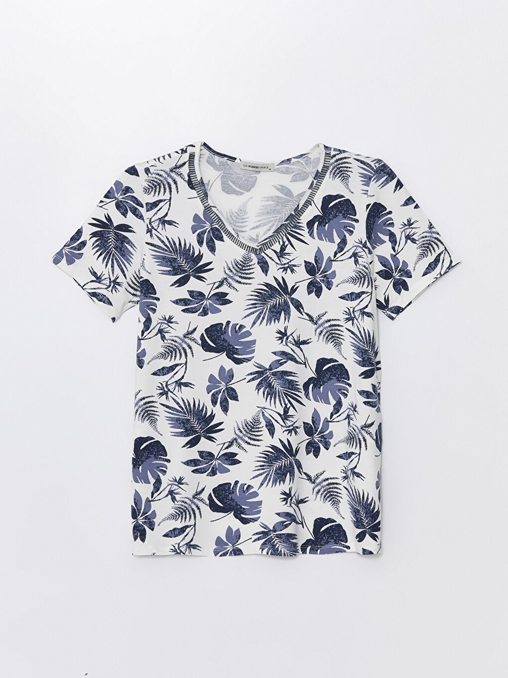 LCW Grace V-Neck Patterned Short Sleeve Women's Blouse -S4HQ14Z8-LRA