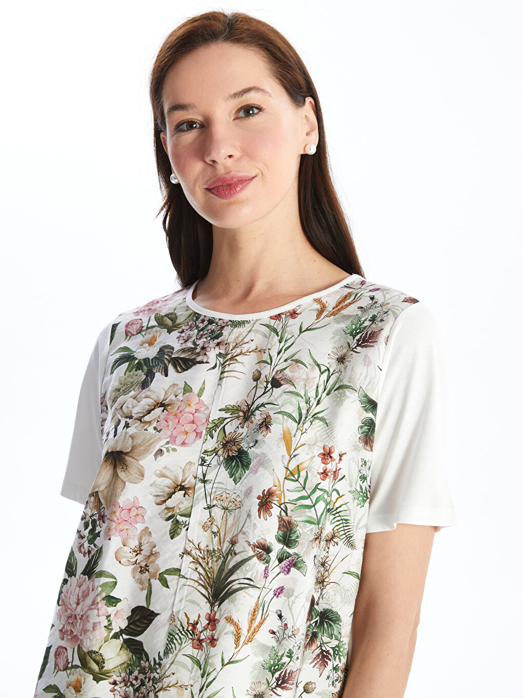 Crew Neck Floral Short Sleeve Women's Blouse -S4HQ16Z8-U7E