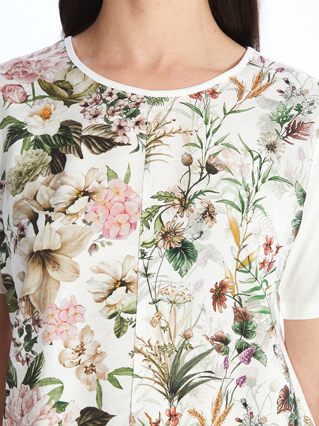 Crew Neck Floral Short Sleeve Women's Blouse -S4HQ16Z8-U7E