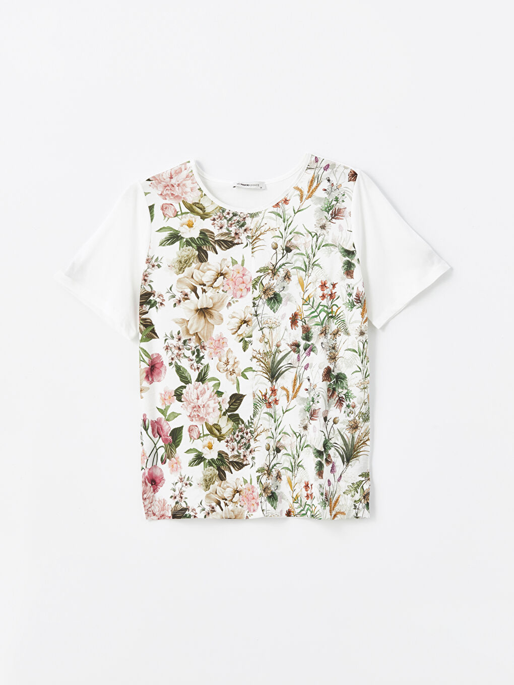 Crew Neck Floral Short Sleeve Women's Blouse -S4HQ16Z8-U7E