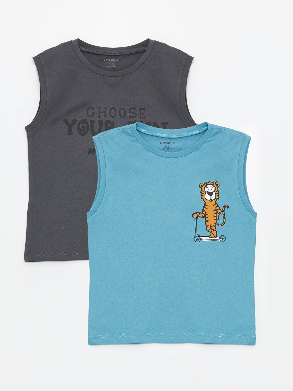 Crew Neck Sleeveless Printed Baby Boy Undershirt, Pack of 2 -S4HQ53Z1-GHS