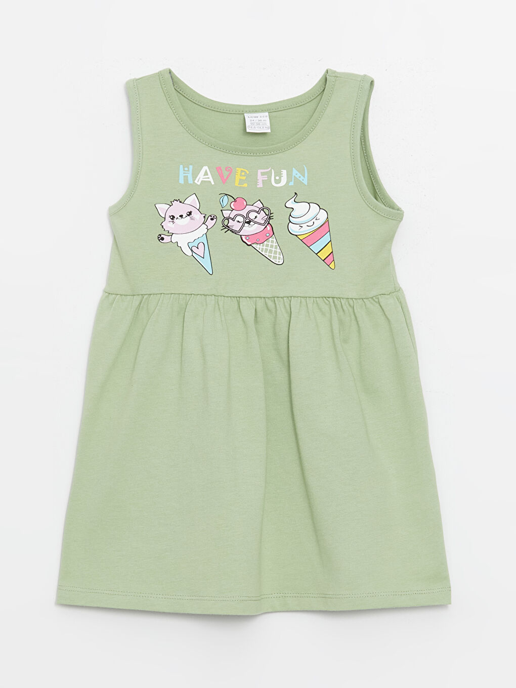 Yeşil Bisiklet Yaka Baskılı Kız Bebek Elbise