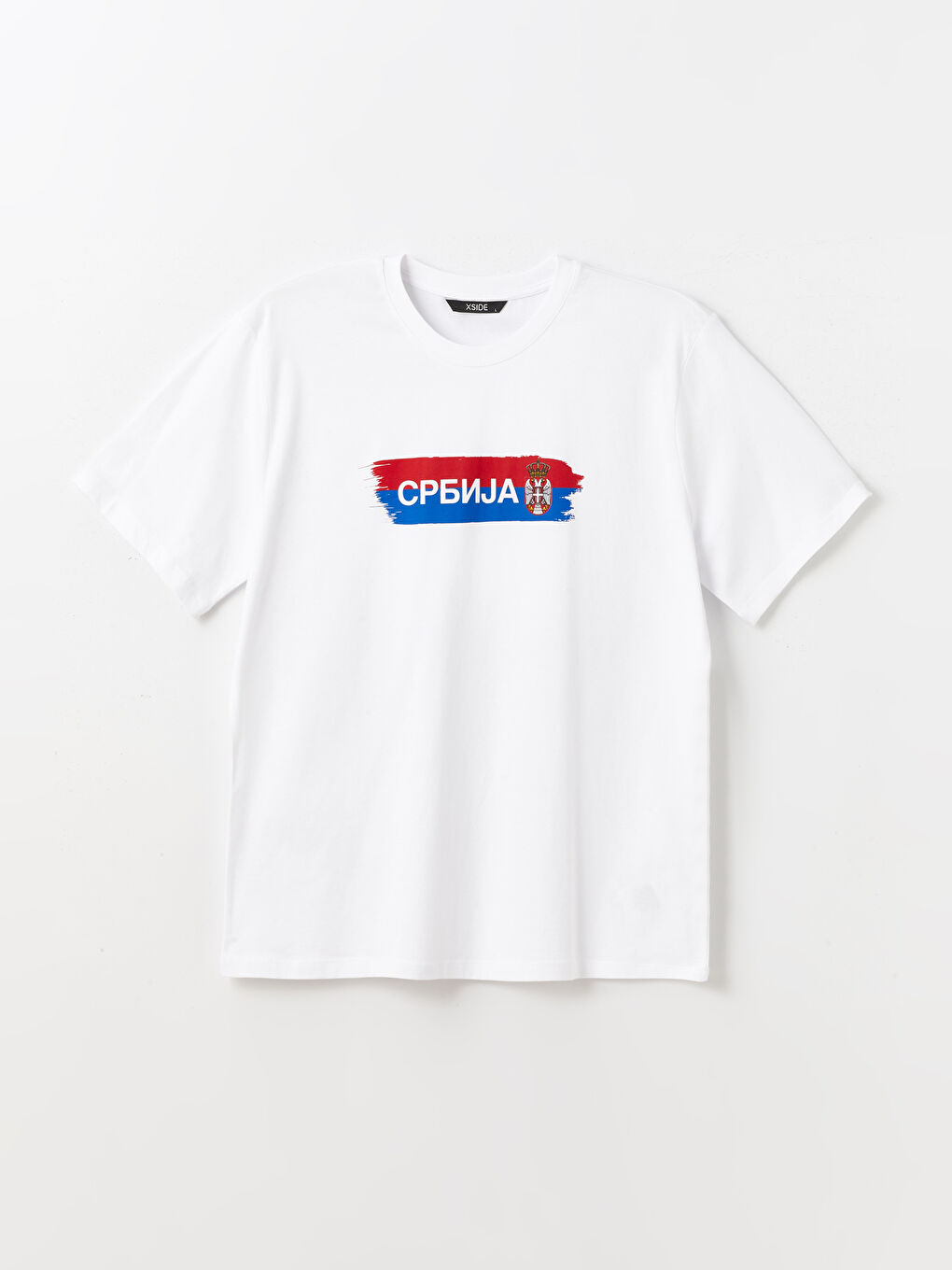 Ерлерге арналған трикотаж дөңгелек жағалы қысқа жең принтті мақта футболка-5