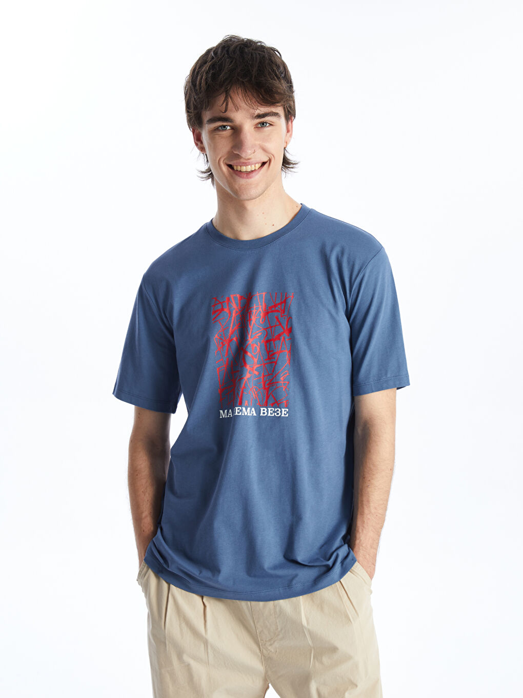 Crew Neck Short Sleeve Printed Combed Cotton Men's T-shirt -S4HQ71Z8-VLD