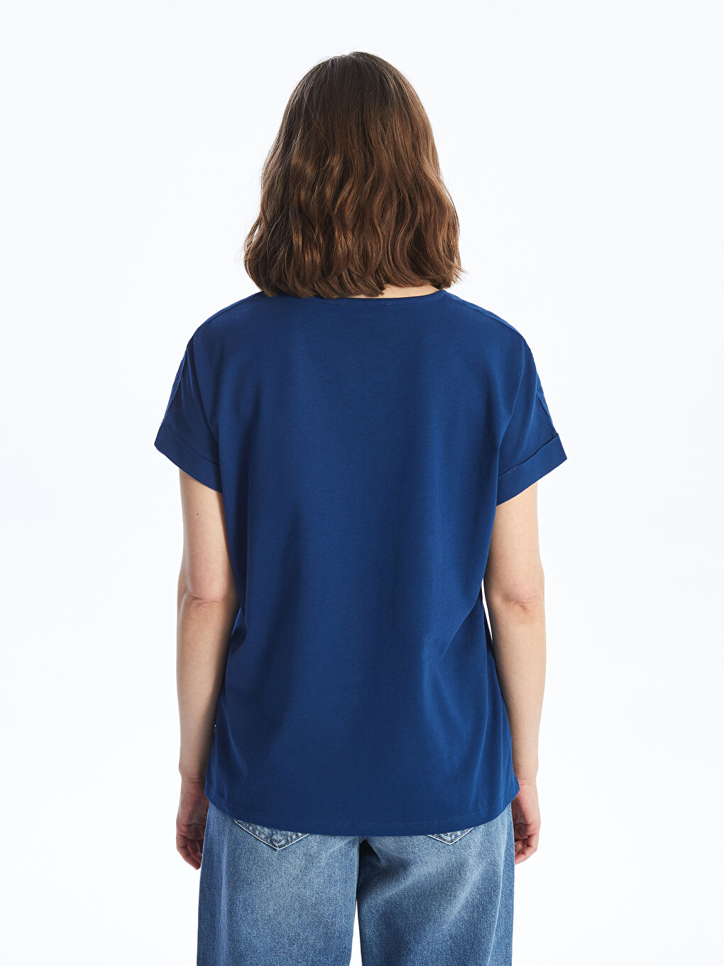 V Neck Embroidered Short Sleeve Women's T-Shirt -S4HQ83Z8-R4E