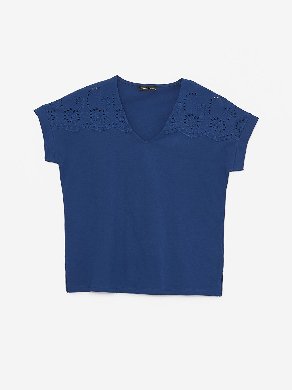 V Neck Embroidered Short Sleeve Women's T-Shirt -S4HQ83Z8-R4E