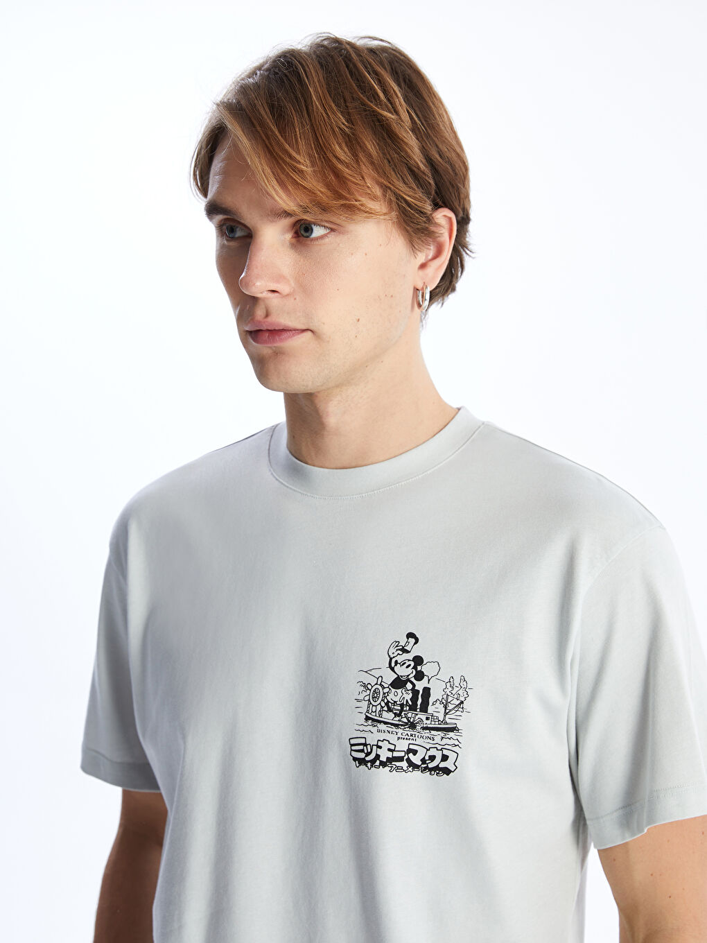 Crew Neck Short Sleeve Mickey Mouse Printed Combed Men's T-Shirt -S4HQ85Z8-RRX