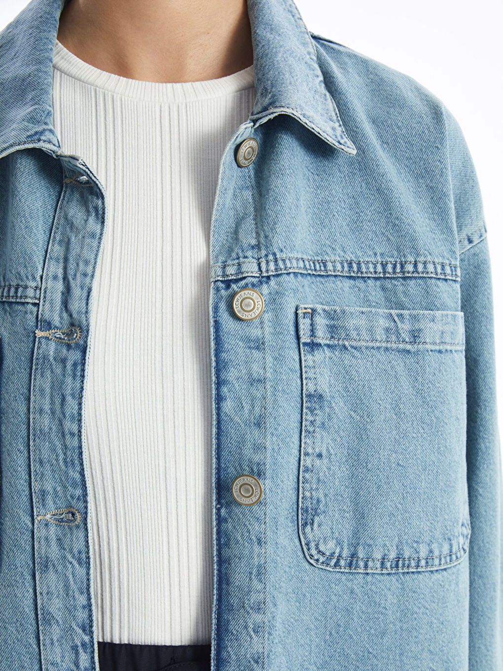 İndigo Gömlek Yaka Kadın Jean Ceket-3