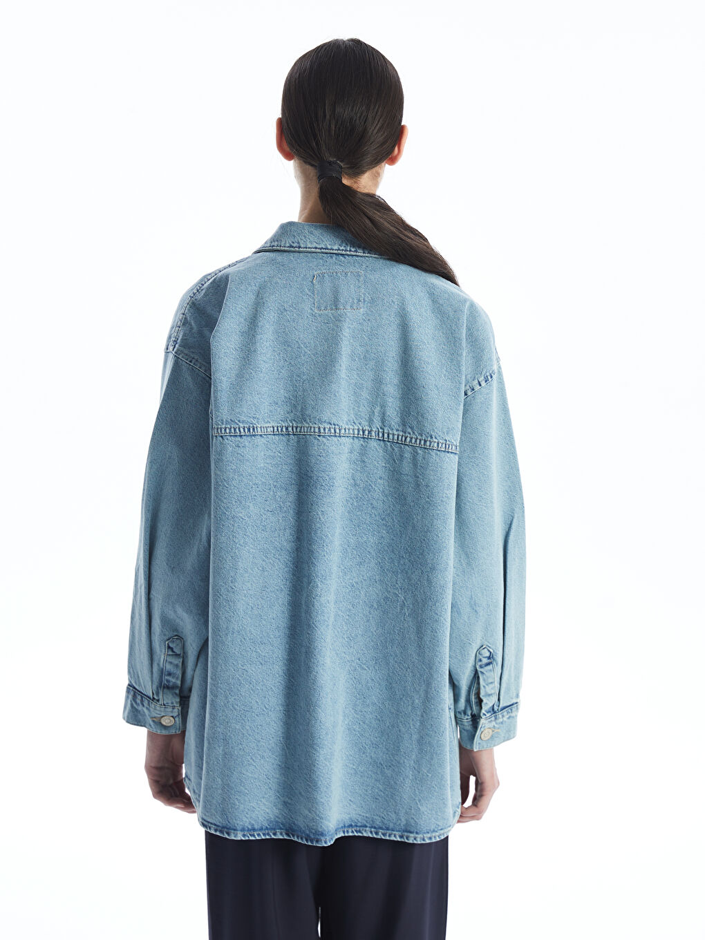 İndigo Gömlek Yaka Kadın Jean Ceket-4