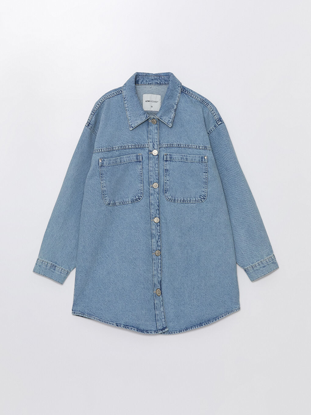 İndigo Gömlek Yaka Kadın Jean Ceket-5