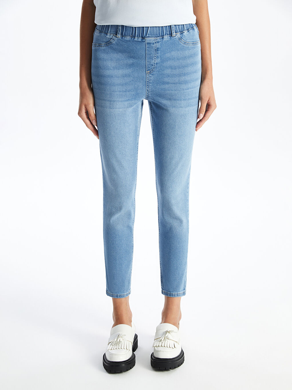 Slim Fit Women Jean Trousers With Elastic Waist -S4HQ93Z8-311