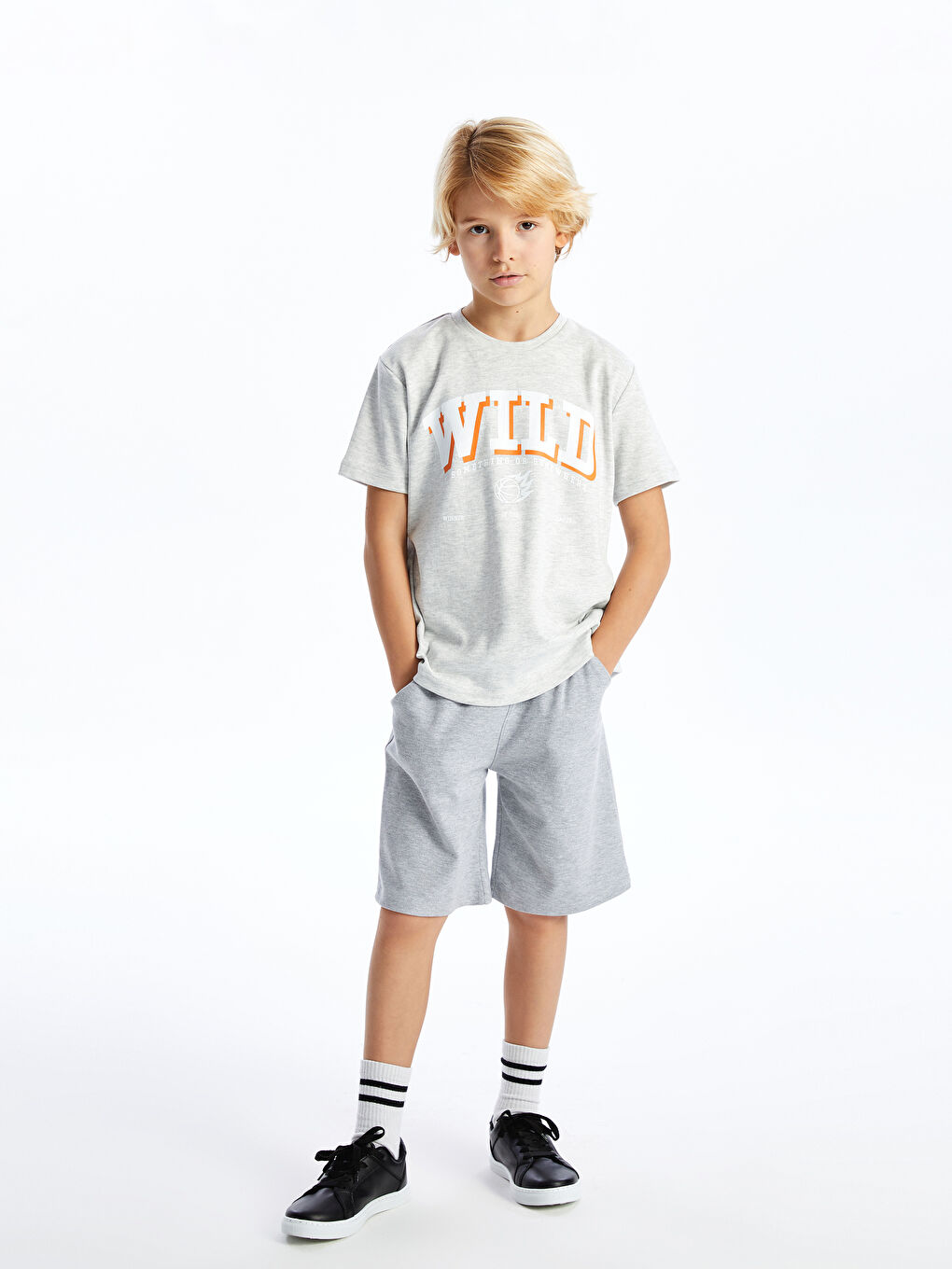 Gri Beli Lastikli Basic Erkek Çocuk Şort-1